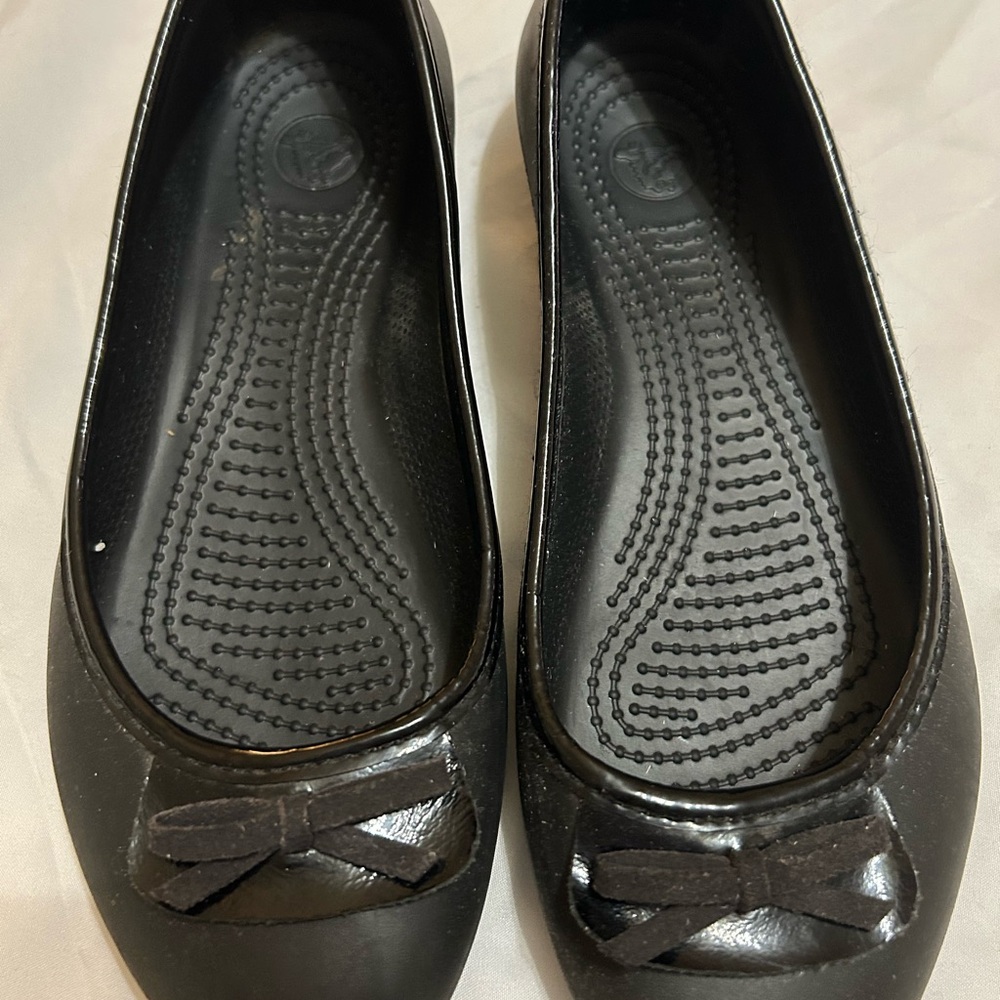 CROCS Black Ballet Flat Loafers with Bow